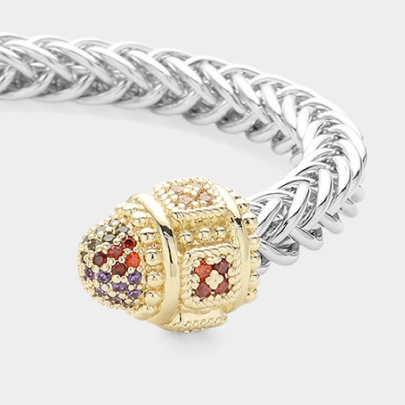 CZ Stone Tip Textured Metal Cuff Bracelet